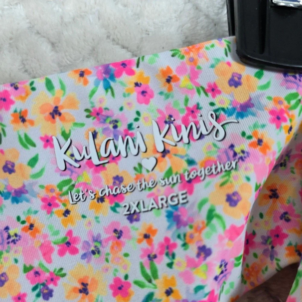 Kulani Kinis Bikini Bottom Floral Multi-color V-Cut 2XL Beach, Summer, Tropical